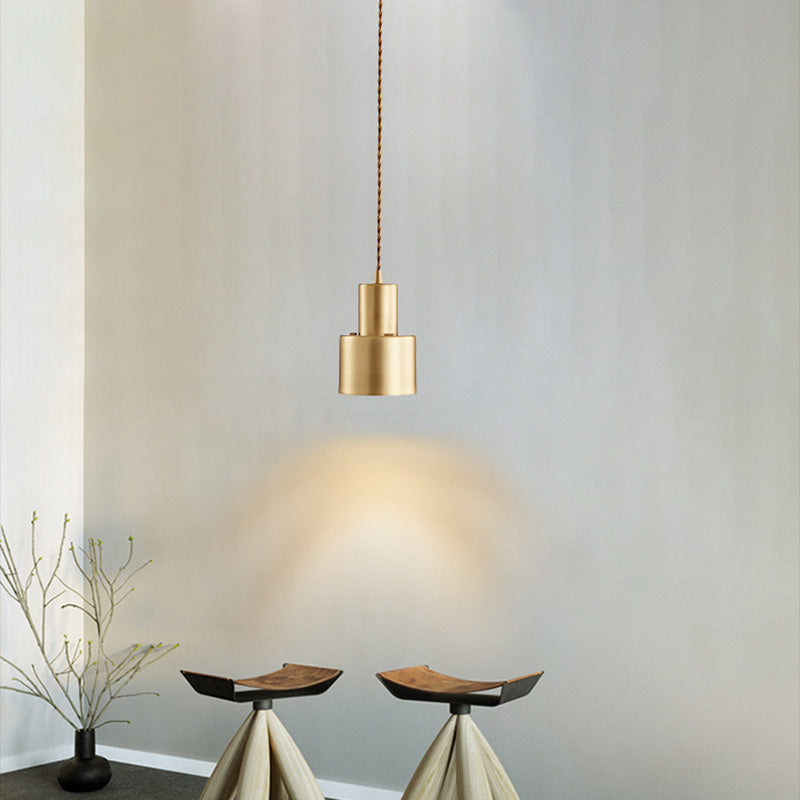 Dinning Room Down Lighting Pendant Modern Brass Hanging Lamp Kit with Cylinder Metal Shade