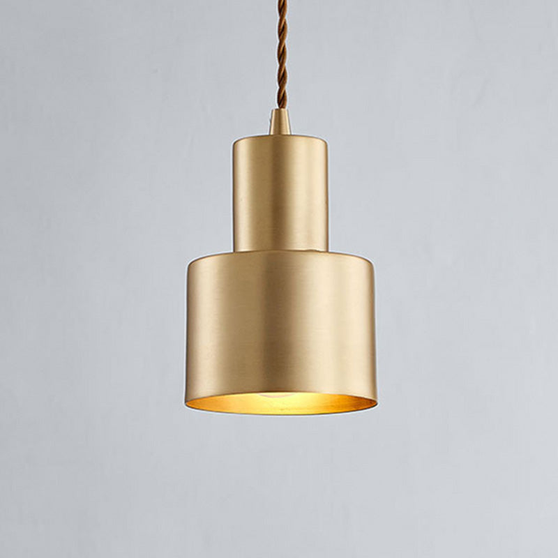Dinning Room Down Lighting Pendant Modern Brass Hanging Lamp Kit with Cylinder Metal Shade
