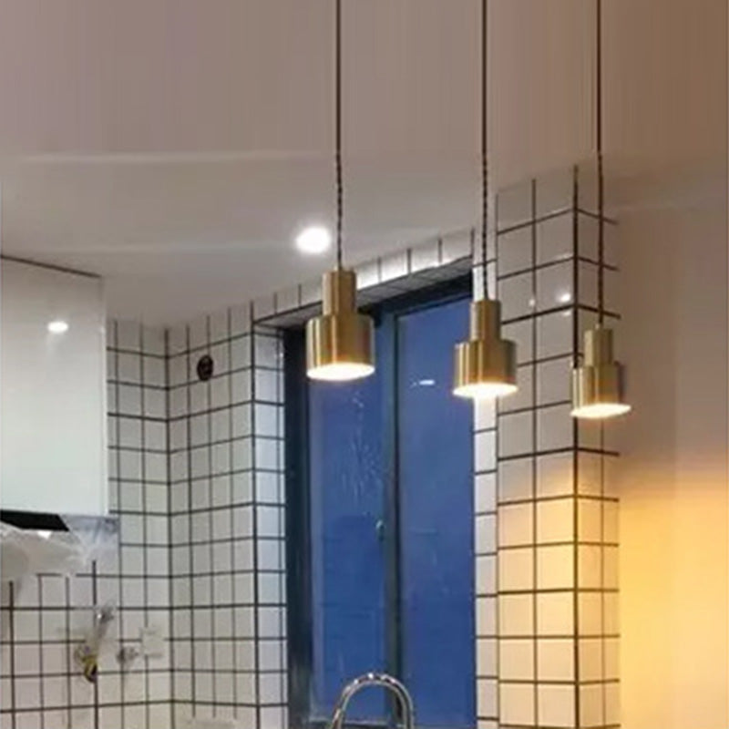 Dinning Room Down Lighting Pendant Modern Brass Hanging Lamp Kit with Cylinder Metal Shade