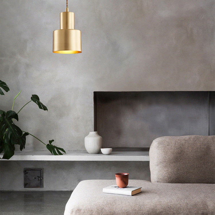 Esszimmer Down Lighting Anhänger Modernes Messing -Hang -Lampe -Kit mit Zylindermetallschatten