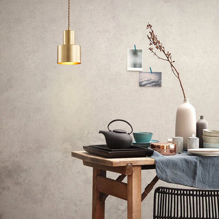 Esszimmer Down Lighting Anhänger Modernes Messing -Hang -Lampe -Kit mit Zylindermetallschatten