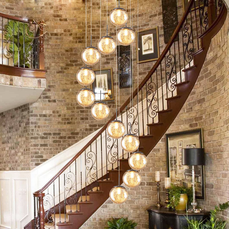 Lampe lampade a sospensione rotonda moderna semplice ciondolo a soffitto in vetro per le scale