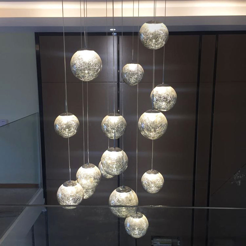 Lampe lampade a sospensione rotonda moderna semplice ciondolo a soffitto in vetro per le scale