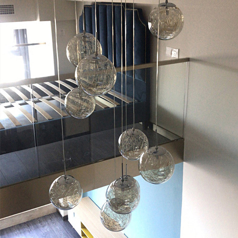 Lampe lampade a sospensione rotonda moderna semplice ciondolo a soffitto in vetro per le scale