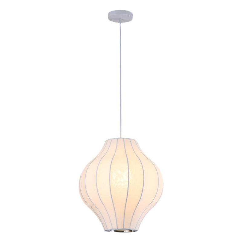 White Shaded Pendant Lighting Fixture Modern Fabric Hanging Ceiling Light for Restaurant