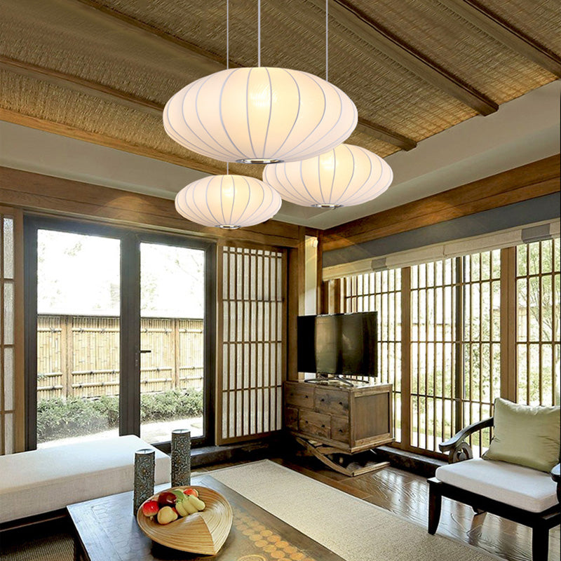 White Shaded Pendant Lighting Fixture Modern Fabric Hanging Ceiling Light for Restaurant