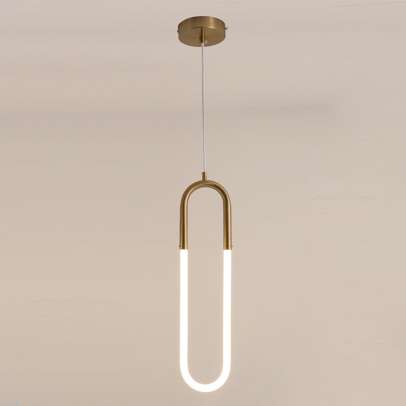 Metal Oblong Hanging Light Fixture Minimalist Style LED Gold Pendant Light Fixture