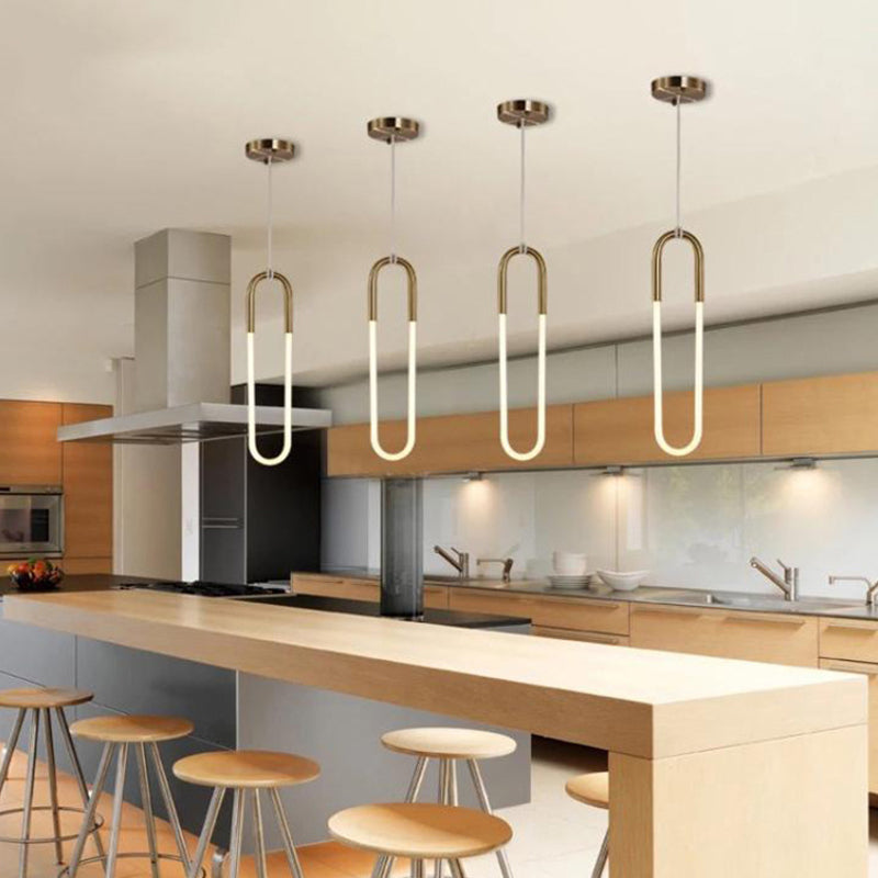 Metal Oblong Hanging Light Fixture Minimalist Style LED Gold Pendant Light Fixture