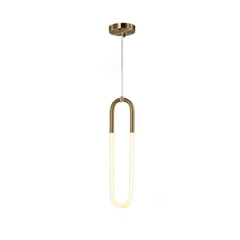 Metal Oblong Hanging Light Fixture Minimalist Style LED Gold Pendant Light Fixture