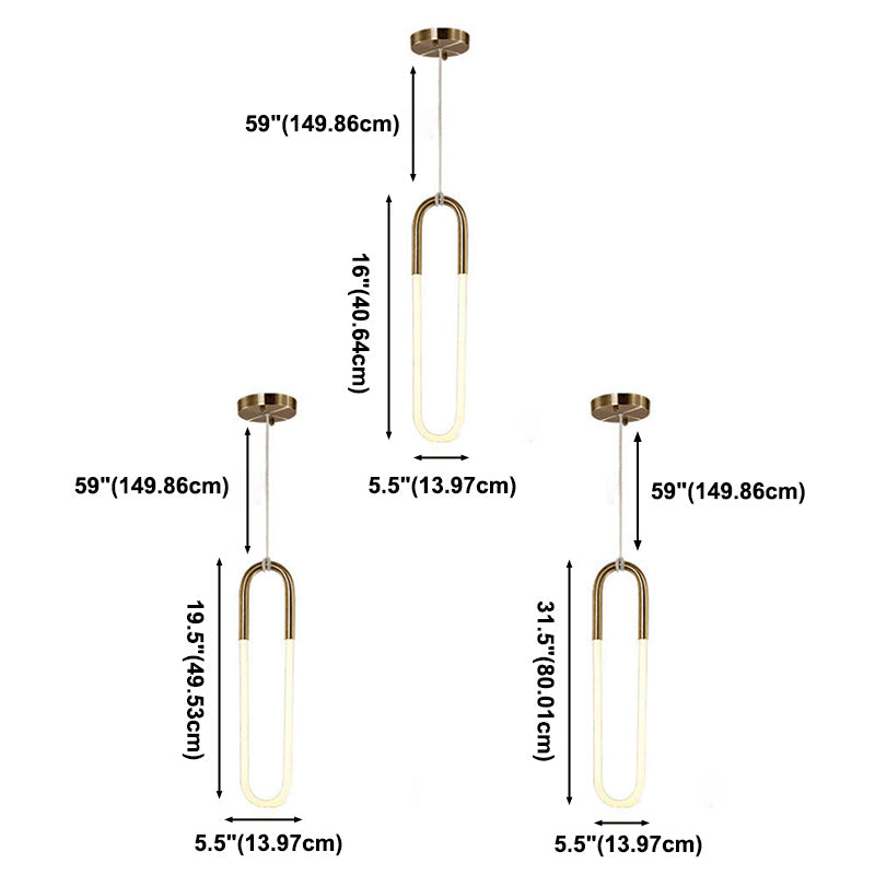 Metal Oblong Hanging Light Fixture Minimalist Style LED Gold Pendant Light Fixture
