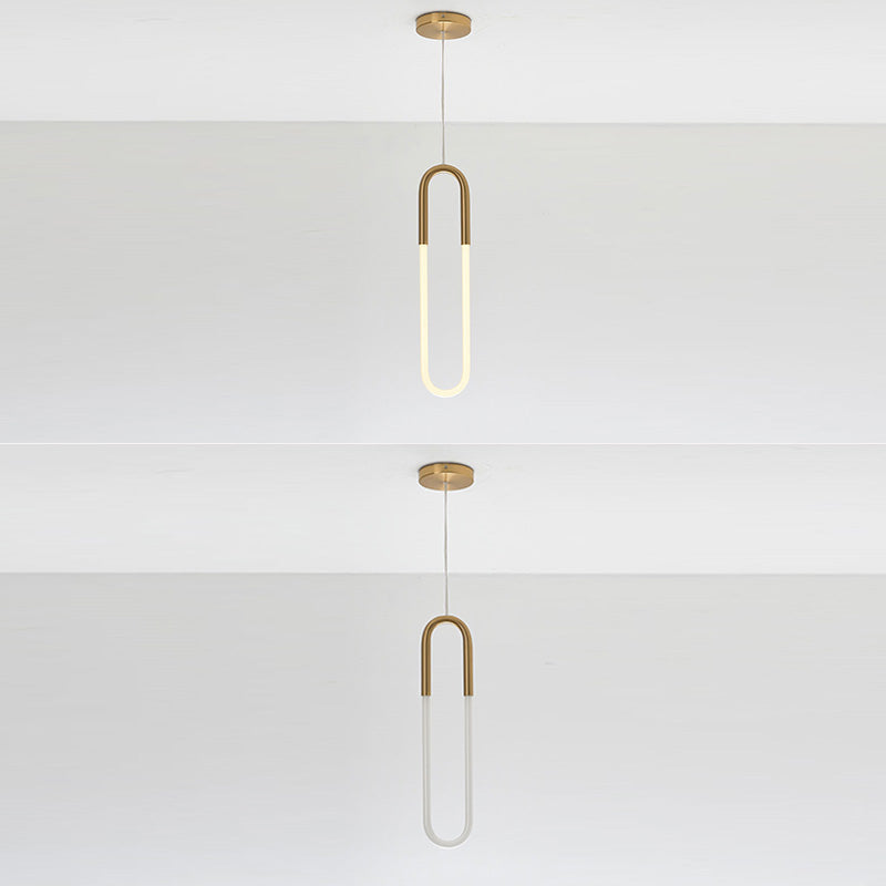 Metal Oblong Hanging Light Fixture Minimalist Style LED Gold Pendant Light Fixture