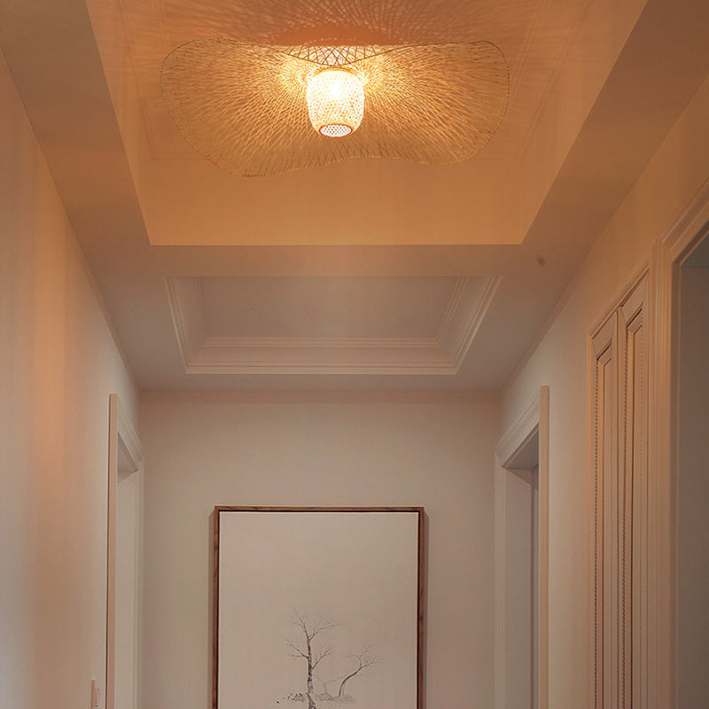 Asian Hat Shape Flush Mount Lighting Fixture 1-Light Flushmount Ceiling Lamp for Living Room