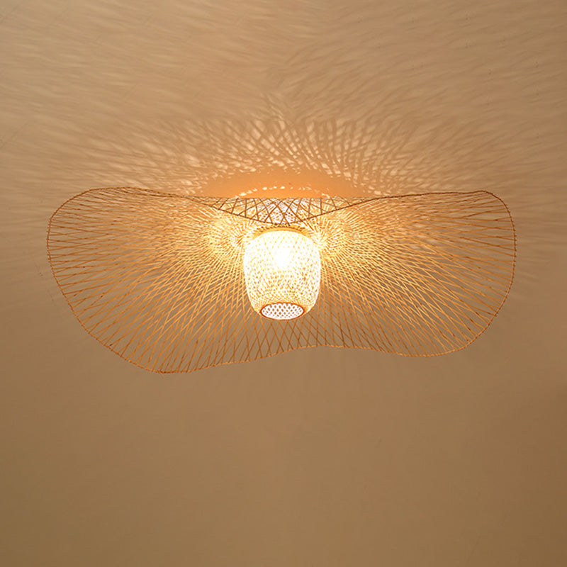 Asian Hat Shape Flush Mount Lighting Fixture 1-Light Flushmount Ceiling Lamp for Living Room