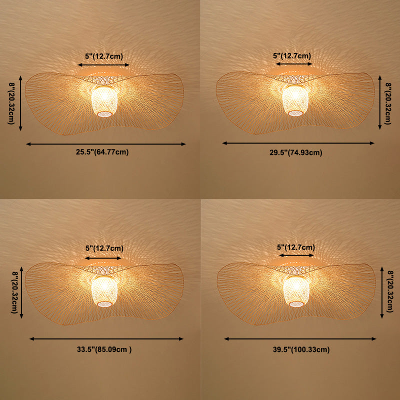 Asian Hat Shape Flush Mount Lighting Fixture 1-Light Flushmount Ceiling Lamp for Living Room