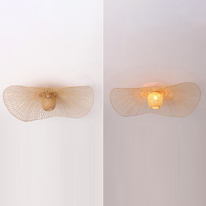 Asian Hat Shape Flush Mount Lighting Fixture 1-Light Flushmount Ceiling Lamp for Living Room