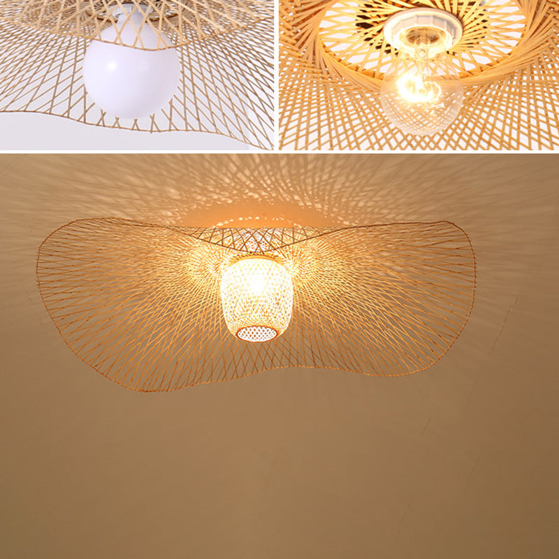 Asian Hat Shape Flush Mount Lighting Fixture 1-Light Flushmount Ceiling Lamp for Living Room