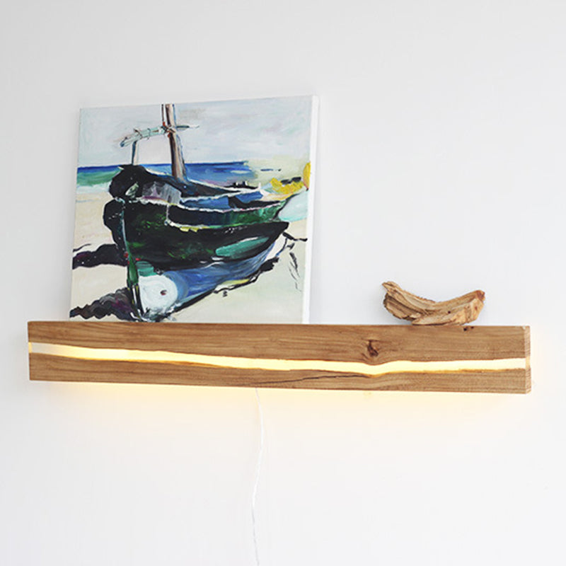 Wooden Bar Shaped Shelf Wall Light Nordic Style LED Wall Sconce for Living Room