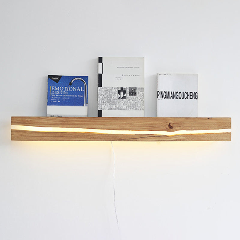 Wooden Bar Shaped Shelf Wall Light Nordic Style LED Wall Sconce for Living Room
