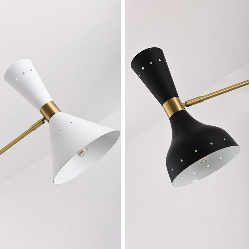 Postmodern 3-Light Chandelier Brass-White-Black Sputnik Hanging Light with Metal Shade