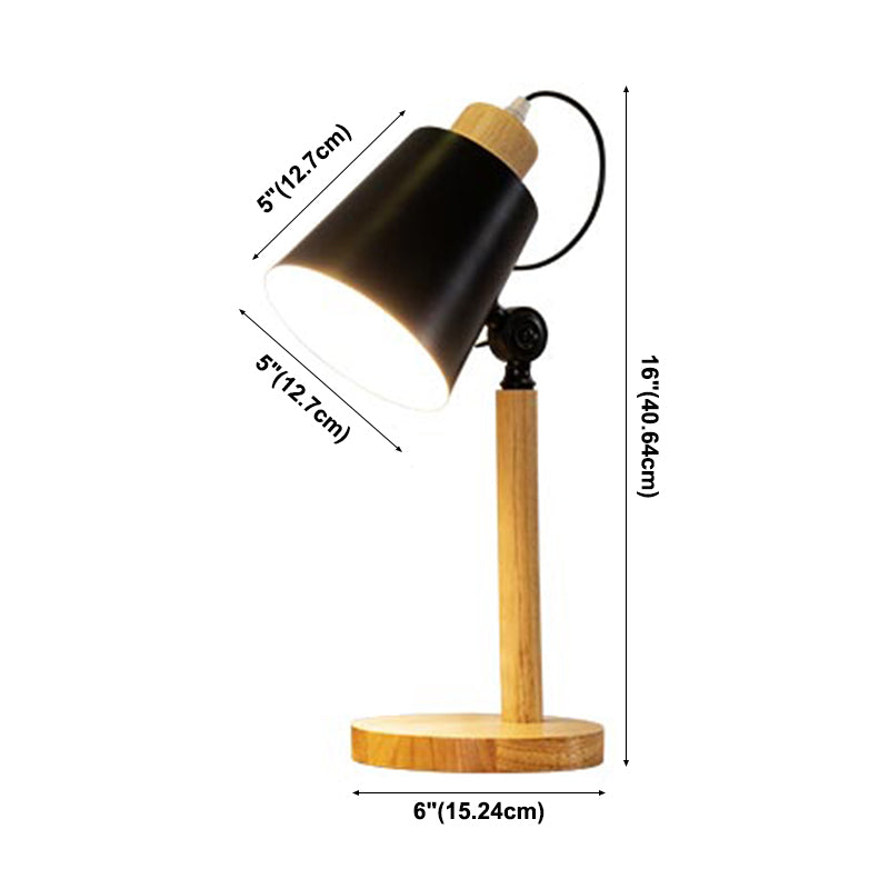 Conical Table Lamp Nordic Metal 1 Head Wood Study Light with Adjustable Joint