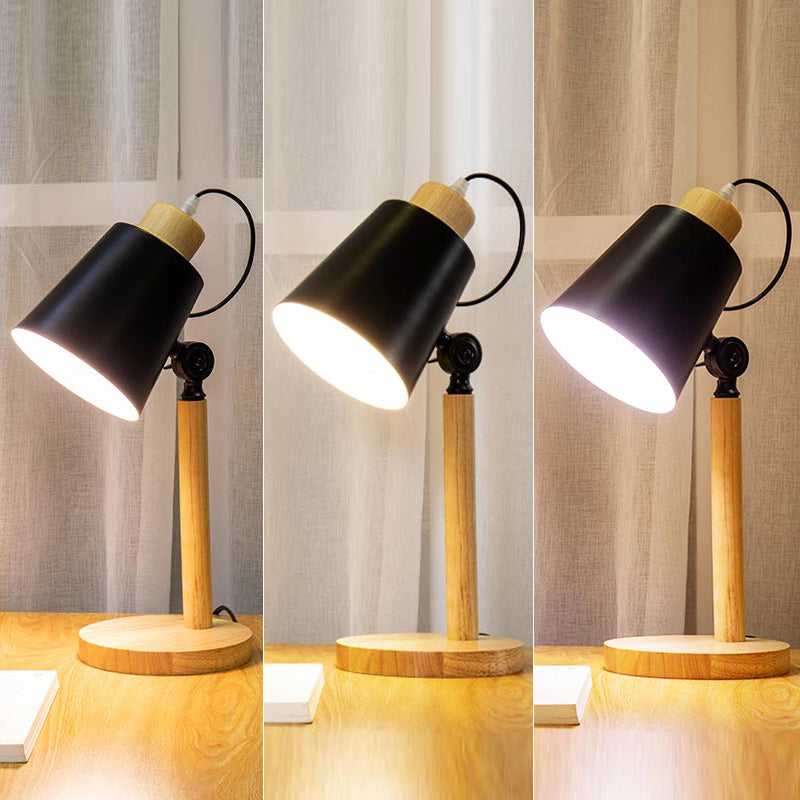 Conical Table Lamp Nordic Metal 1 Head Wood Study Light with Adjustable Joint