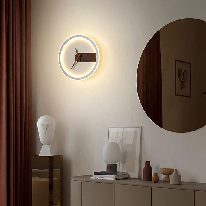 Orologio Nordic Wall Sconce Sconcetto ACRILICO LED LED LEGGIO con decorazione in legno