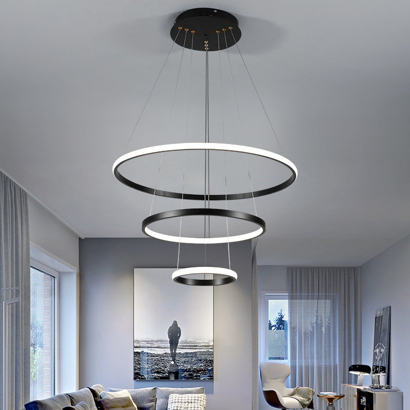 Orbicular Chandelier Lighting Fixtures Modern Black Hanging Chandelier with Silica Gel Shade