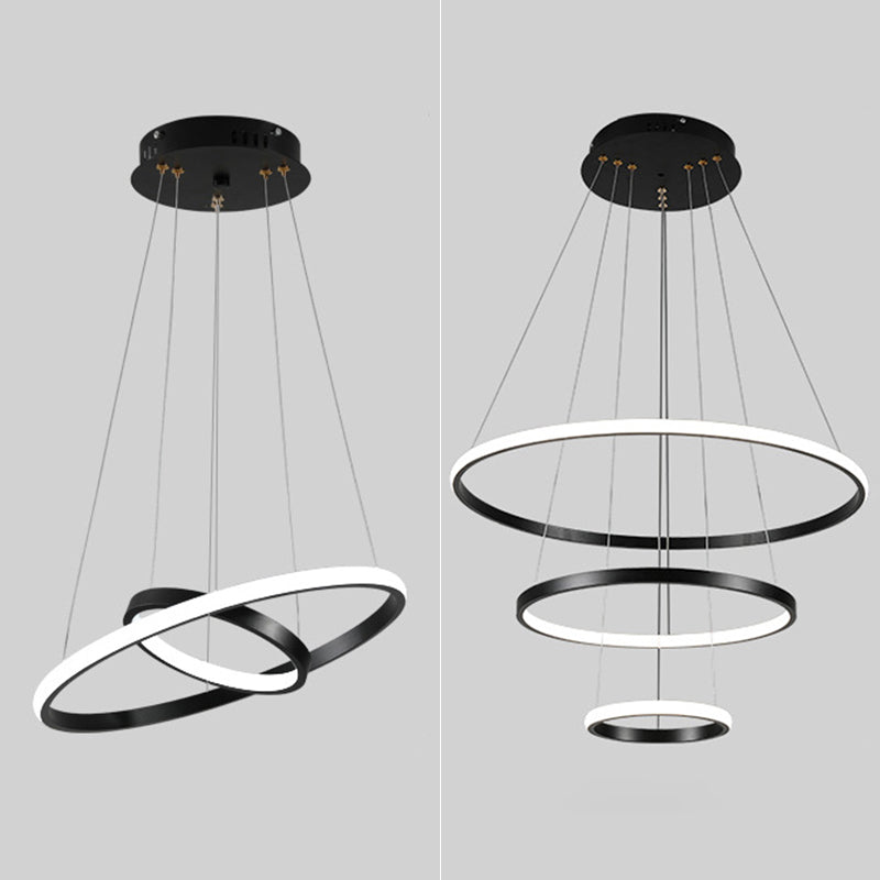 Orbicular Chandelier Lighting Fixtures Modern Black Hanging Chandelier with Silica Gel Shade