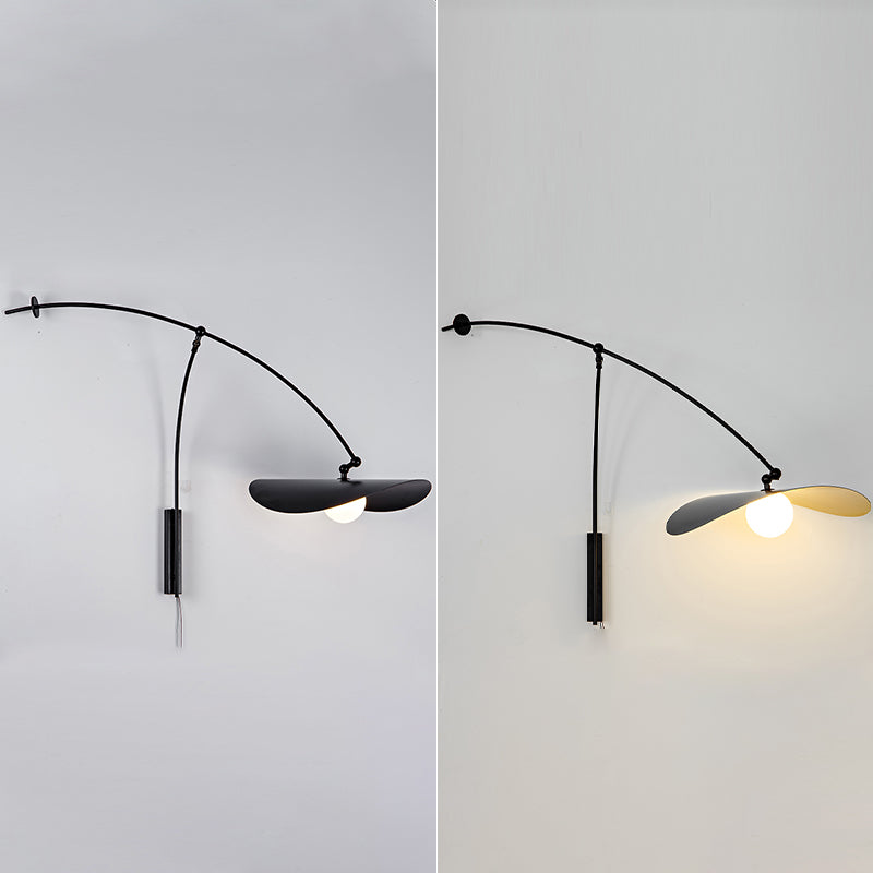 Postmodern Lotus Leaf Shaped Wall Lamp Metal 1-Light Bedroom Wall Light with Balance Arm