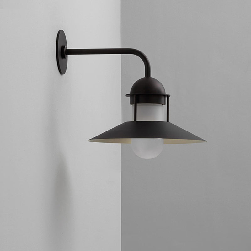 Matte Black Conical Wall Lamp Vintage Metal Outdoor LED Wall Mounted Lamp with Capsule Glass Shade