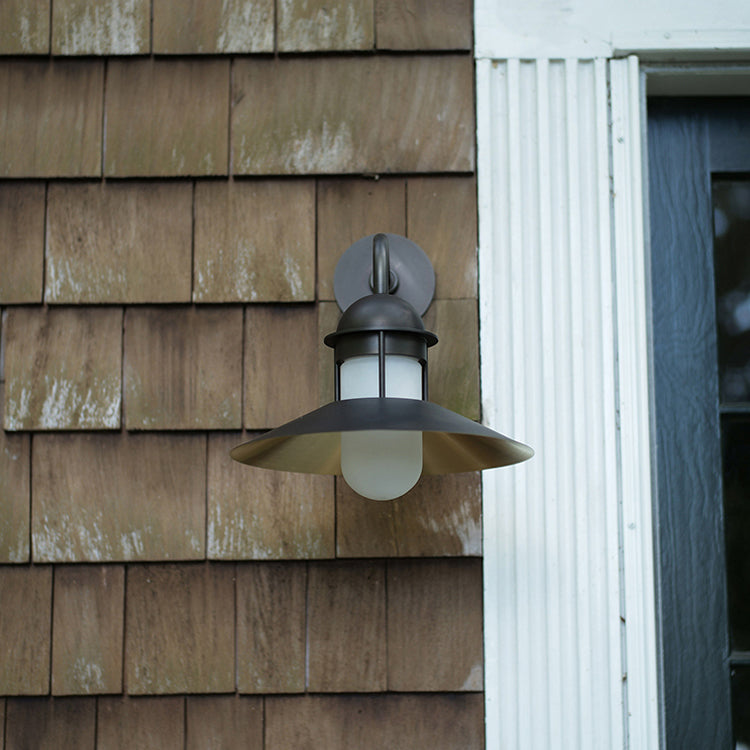 Matte Black Conical Wall Lamp Vintage Metal Outdoor LED Wall Mounted Lamp with Capsule Glass Shade