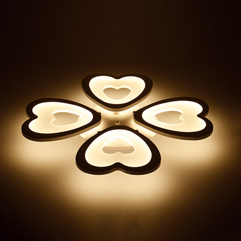Heart Semi Flush Mount Light Fixture Simplicity Acrylic Ceiling Mount Chandelier for Bedroom