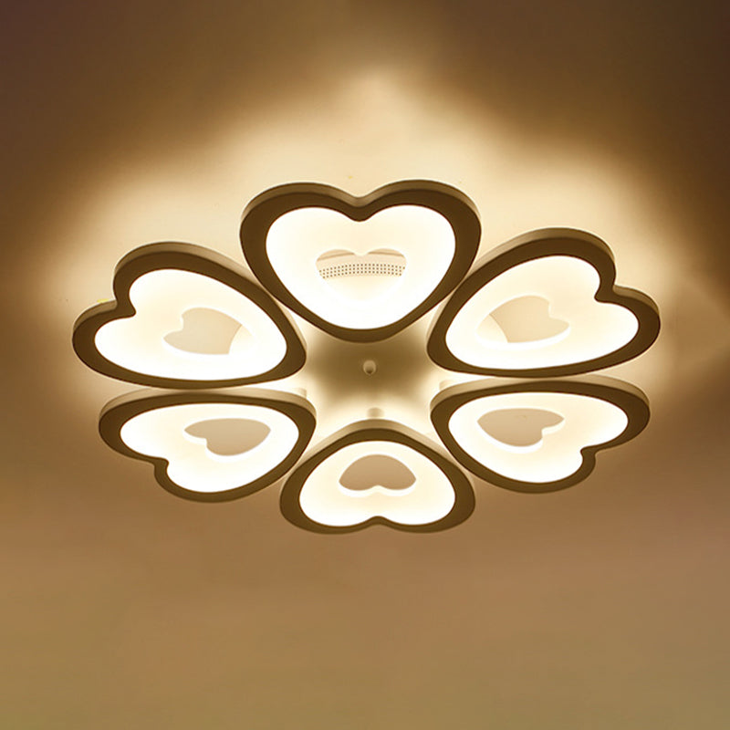 Heart Semi Flush Mount Light Fixture Simplicity Acrylic Ceiling Mount Chandelier for Bedroom
