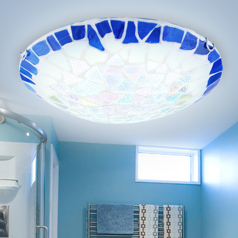 Blu 12 "/16 "/19.5" Wide 3 Luci Apparecchio di illuminazione a incasso Barocco Ciotola di vetro colorato Flushmount Luce
