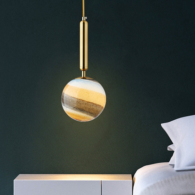 1 Light Bedroom Pendant Lamp Contemporary Gold/Black Hanging Ceiling Light with Spherical Frosted Glass Shade