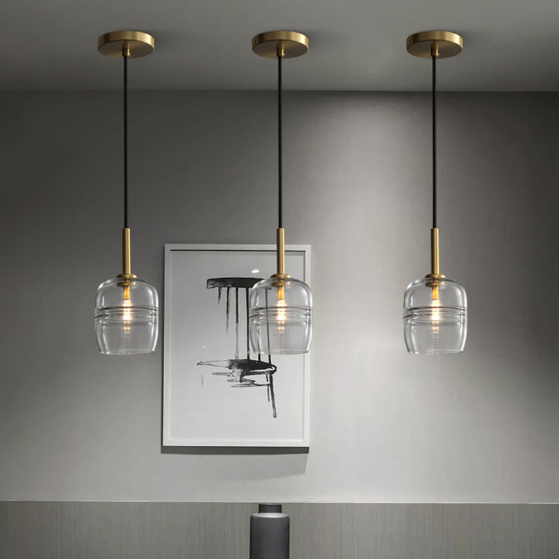 Clear Glass Jar Hanging Lamp Minimalism 1 Bulb Brass LED Pendant Ceiling Light for Dining Room