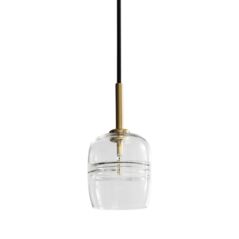 Clear Glass Jar Hanging Lamp Minimalism 1 Bulb Brass LED Pendant Ceiling Light for Dining Room
