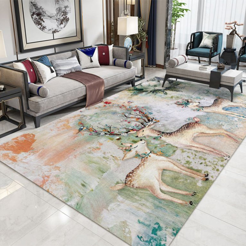 Light Brown Modern Rug Polyester Deer Area Rug Washable Rug for Living Room