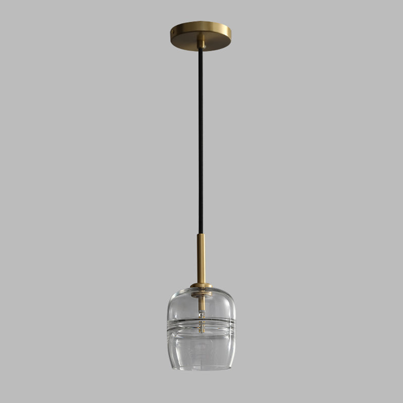 Clear Glass Jar Hanging Lamp Minimalism 1 Bulb Brass LED Pendant Ceiling Light for Dining Room