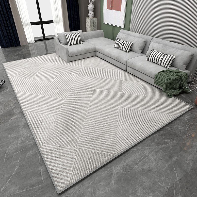 Grey Stripe Pattern Area Rug Modern Polyester Area Carpet Stain Resistant Rug for Living Room
