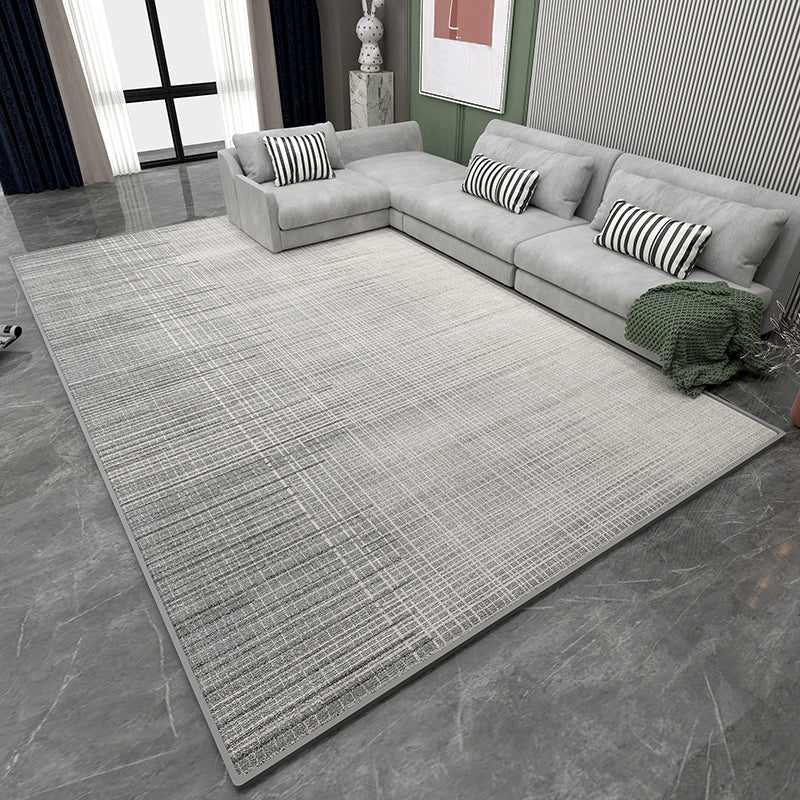 Grey Stripe Pattern Area Rug Modern Polyester Area Carpet Stain Resistant Rug for Living Room