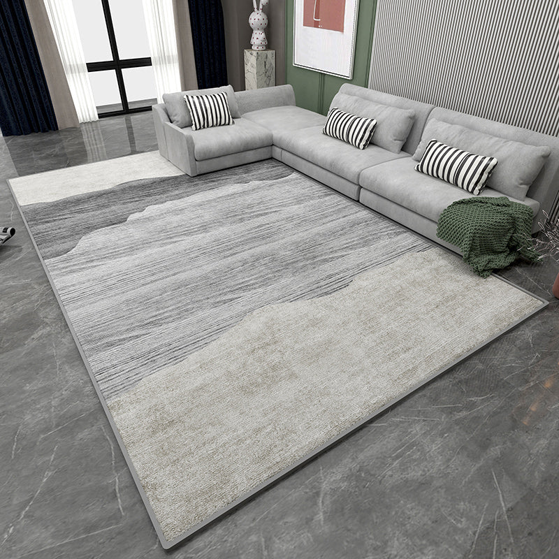 Grey Stripe Pattern Area Rug Modern Polyester Area Carpet Stain Resistant Rug for Living Room