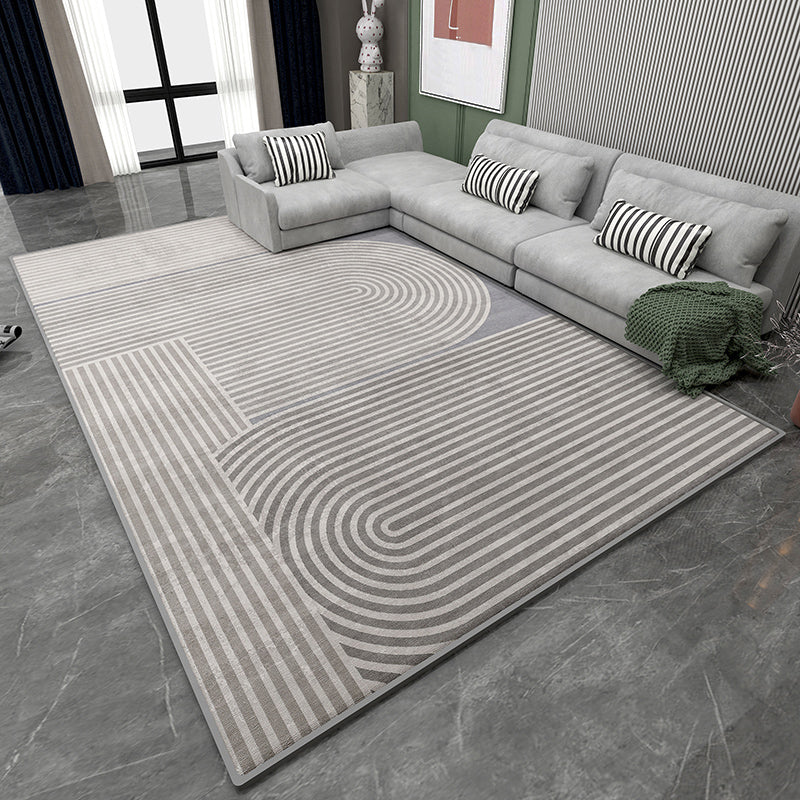 Grey Stripe Pattern Area Rug Modern Polyester Area Carpet Stain Resistant Rug for Living Room