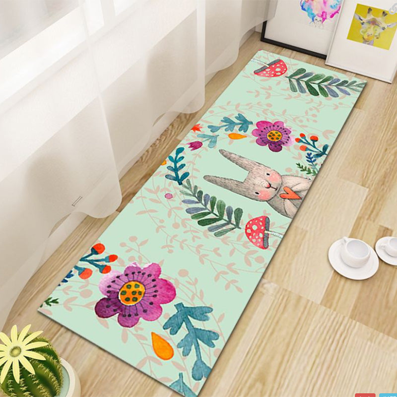 Green Modern Carpet Polyester Plant Carpet Non-Slip Backing Area Carpet for Living Room