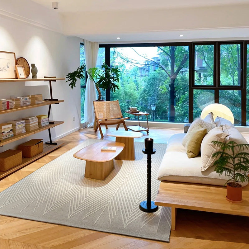 Grey Modern Area Carpet Stripe Print Polyester Area Rug Non-Slip Backing Rug for Living Room