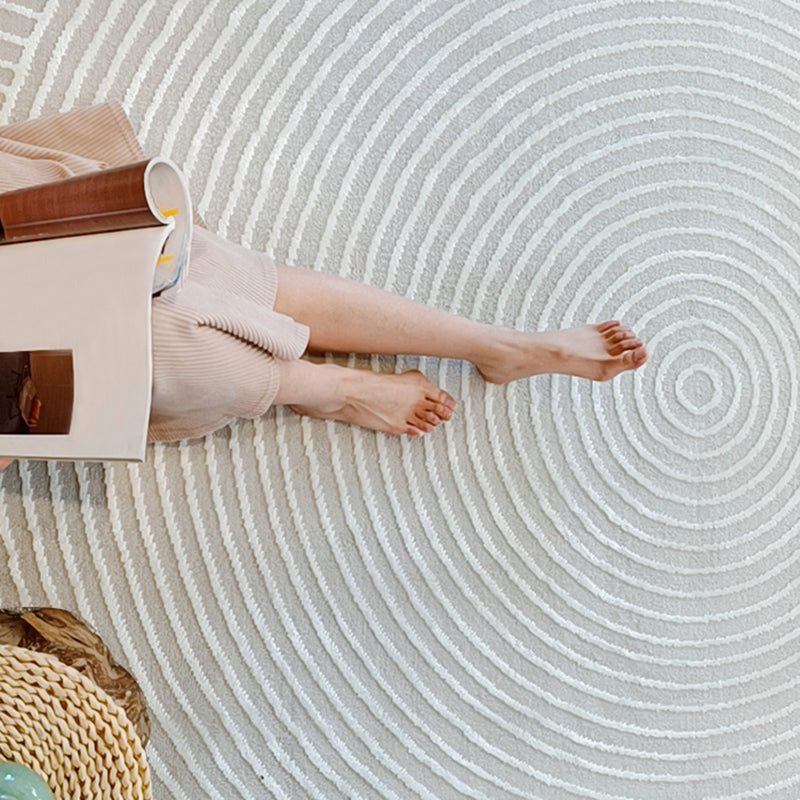 Grey Modern Area Carpet Stripe Print Polyester Area Rug Non-Slip Backing Rug for Living Room