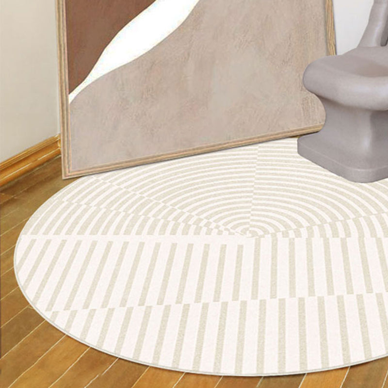Beige Modern Area Rug Stripe Pattern Polyester Area Carpet Non-Slip Backing Rug for Living Room