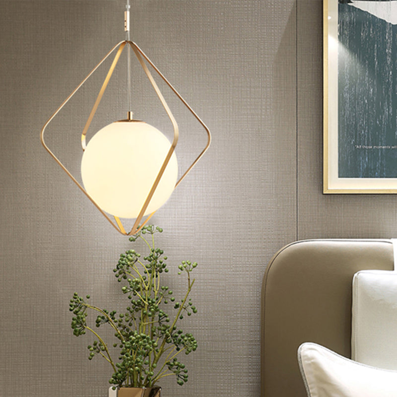 Gold Caged Hanging Pendant Light Minimalist 1 Head LED Metal Down Lighting for Bedroom, 10.5"/16" W