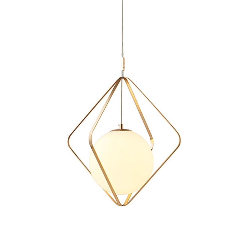 Gold Caged Hanging Pendant Light Minimalist 1 Head LED Metal Down Lighting for Bedroom, 10.5"/16" W