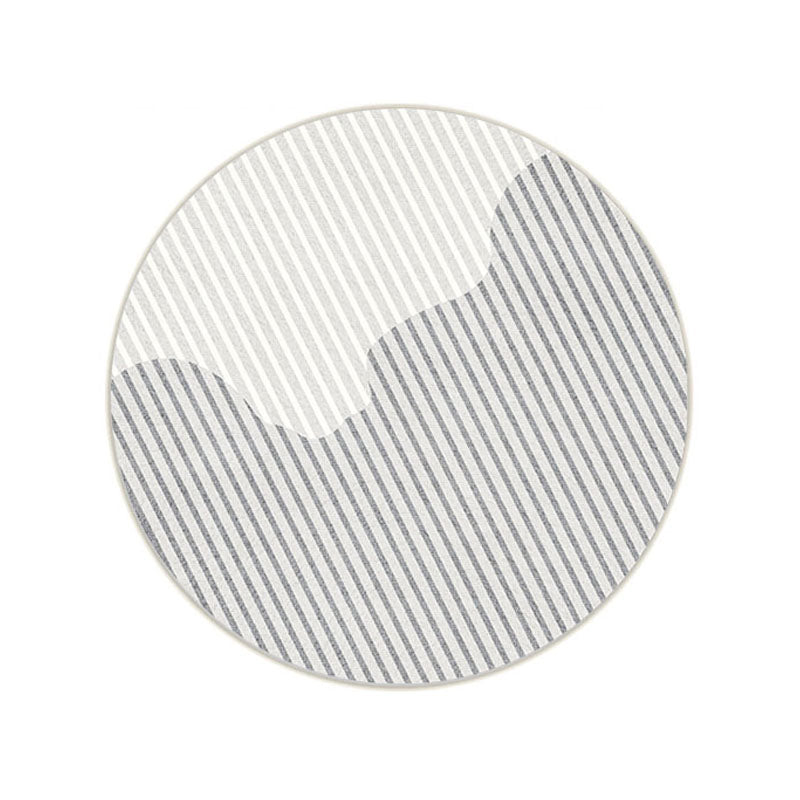Grey Living Room Area Carpet Stripe Print Polyester Area Rug Anti-Slip Easy Care Rug